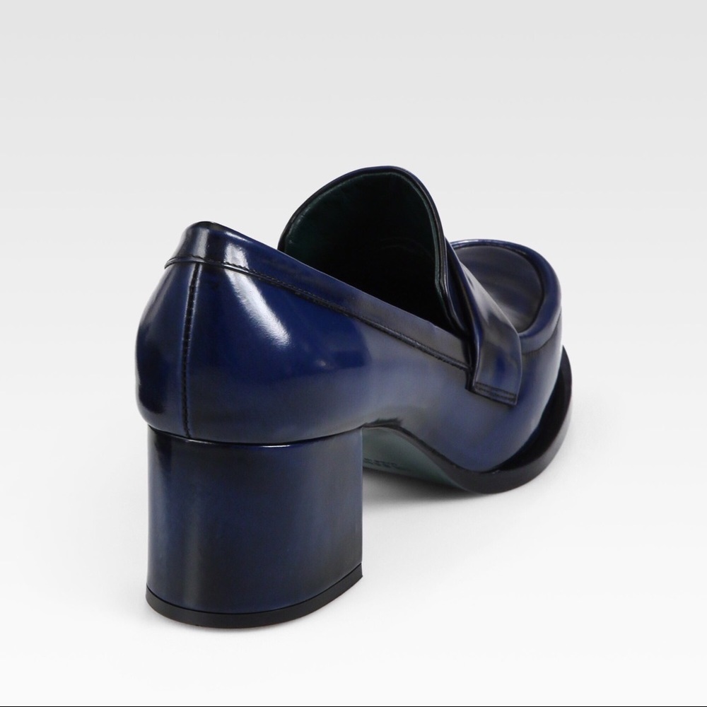 Jil Sander Blue Leather Block Heeled Loafers - Picture 2 of 14